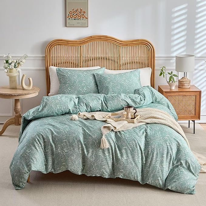 Queen Comforter Set 3 Pcs Boho Floral Vintage Aesthetic Duvet Insert Bedding Set 90"X90" Comforter and 2 Pillowcases in A Bag Botanical Rustic Farmhouse Soft Lightweight Prewashed Bed Sets