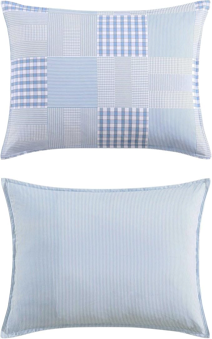 Tommy Hilfiger - King Comforter Set, Cotton Textured Bedding with Matching Shams, Medium Weight Bed Set, Oeko-TEX Certified (Hamptons Patchwork Blue)