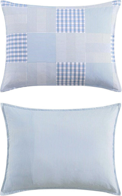 Tommy Hilfiger - King Comforter Set, Cotton Textured Bedding with Matching Shams, Medium Weight Bed Set, Oeko-TEX Certified (Hamptons Patchwork Blue)