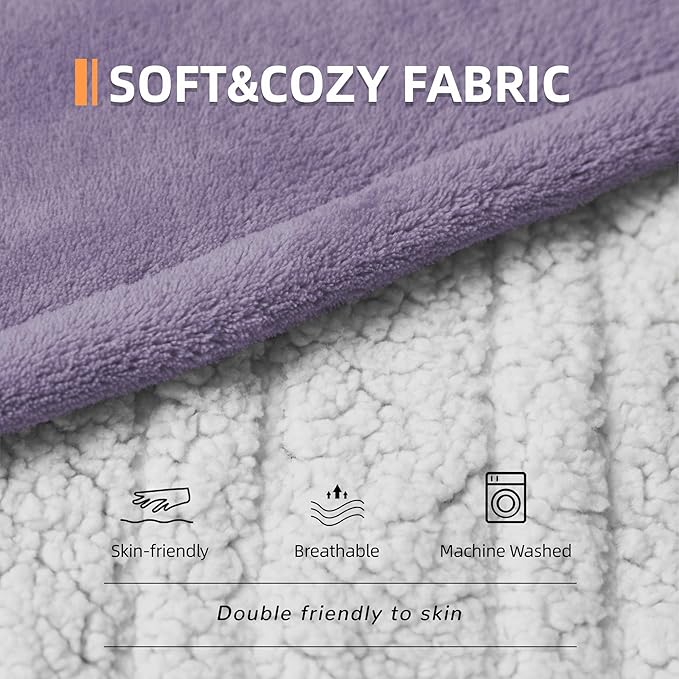 Heated Blanket 50''x60''-Soft and Comfortable Electric Throw,5 Heat Settings and 3H Auto Shut-Off Heating Blanket ETL&FCC Certification Machine Washable (Dusty Purple)