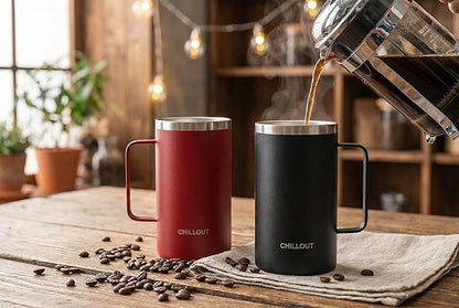CHILLOUT LIFE Stainless Steel 20 oz Vacuum Insulated Coffee Mug with Handle and Lid, Large Thermal Camping Coffee Mug Cup with Durable Sliding Lid for Men & Women, Keeps your Beverages Hot/Cold