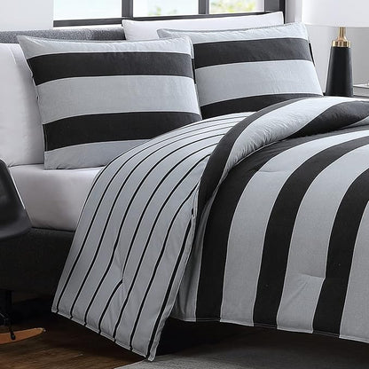Nautica- Queen Comforter Set, Cotton Reversible Bedding Set, All Season Designer Home Décor (Lawndale Grey, Queen)