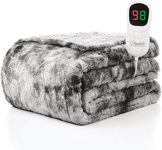 Homemate Electric Heated Blanket Full Size - 72"x84" Heating Blanket Full Size 1/2/4/6/8 Hours Auto-Off 10 Heat Level Over-Heat Protection Luxury Faux Fur Sherpa ETL Certification