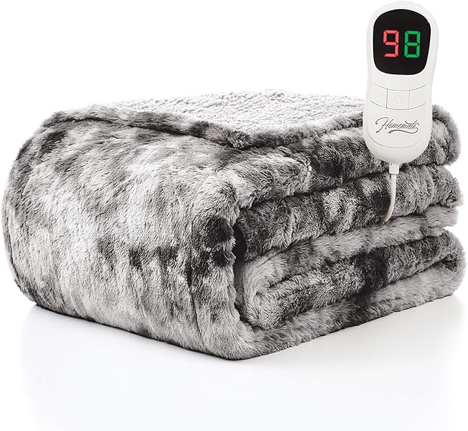 Homemate Heated Blanket Electric Throw - 50"x60" Heating Blanket Throw 1/2/4/6/8 Hours Auto-Off 10 Heat Levels Over-Heat Protection Luxury Faux Fur Sherpa ETL Certification