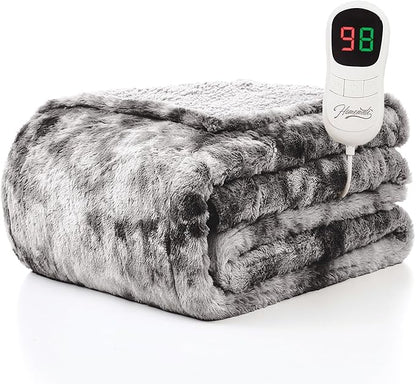 Homemate Electric Heated Blanket Twin Size - 62"x84" Heating Blanket Twin Size 1/2/4/6/8 Hours Auto-Off 10 Heat Level Over-Heat Protection Luxury Faux Fur Sherpa ETL Certification