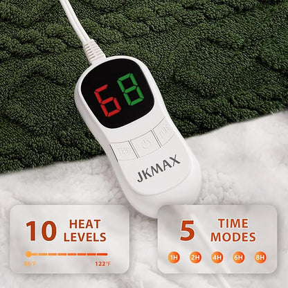 Heated Electric Blanket Full Size-72"x84" Heating Blanket with 10 Heating Levels & 5 Time Settings Over-Heat Protection，Winter Warmer for Adults with ETL Certification（Green）