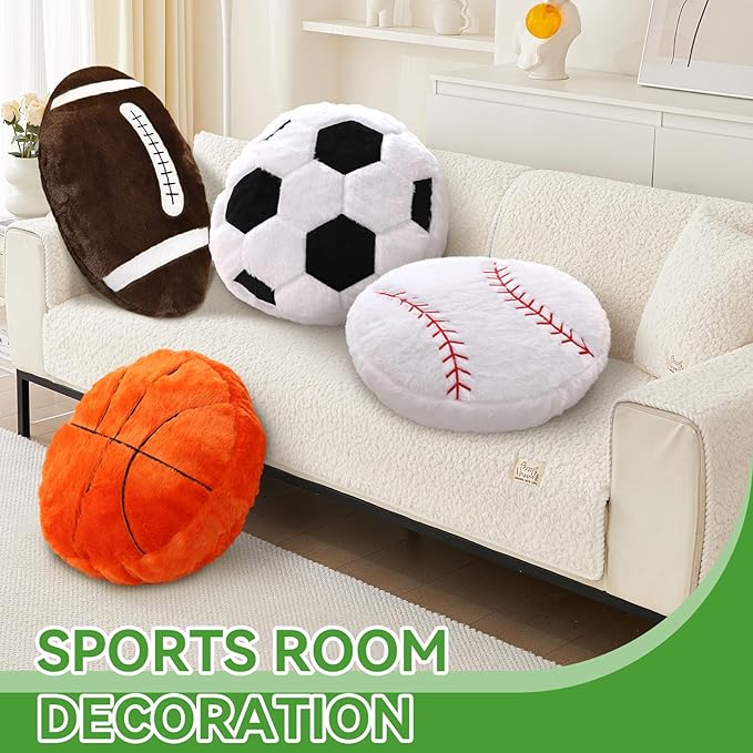 Baseball Pillow, 2 Pcs Baseball Plush Pillow, Soft Fluffy Stuffed Sports Throw Pillows, Home Decor Cushion, Round Baseball Pillows, Sports Gifts for Room Decoration 15.8"