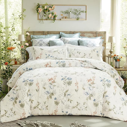 Floral Comforter Set King Size 100% Cotton Comforter Green Floral Bedding Comforter Set 3pcs Ultra Soft and Easy Care Reversible Lightweight Bedding Sets