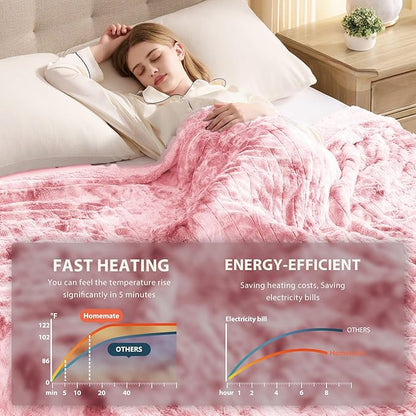 Homemate Electric Heated Blanket Queen Size - 84"x90" Heating Blanket Queen Size Dual Control 1/2/4/6/8 Hours Auto-Off 10 Heat Level Over-Heat Protection Luxury Faux Fur Sherpa ETL Certification