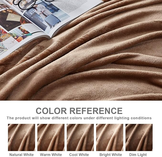 Hansleep Fleece Queen Blanket for Bed Fleece Camel, Queen Size Super Soft Flannel Fuzzy, Plush Cozy Blanket for All Seasons, Camel, Queen 90x90 Inches