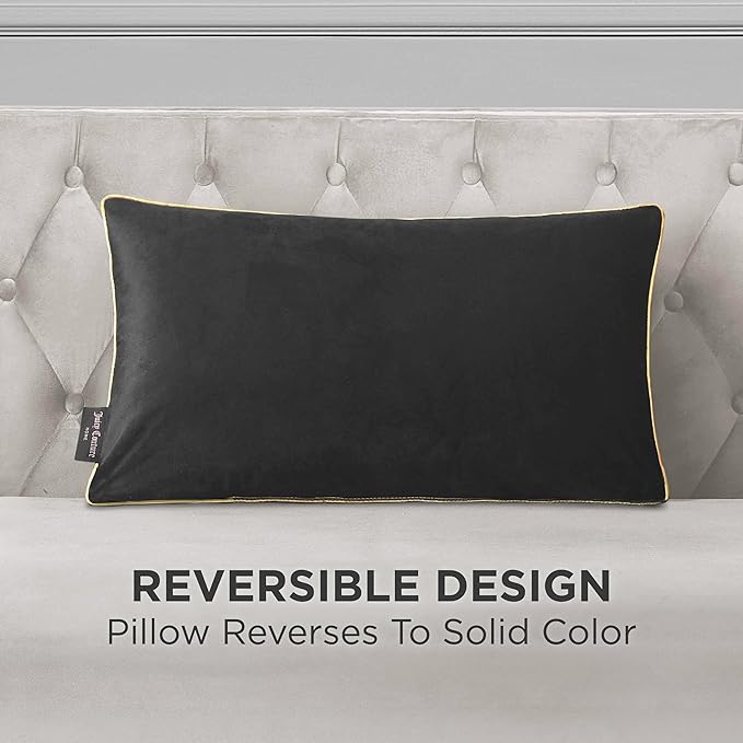 Juicy Couture Reversible Velvet Cheetah Pillow, 14" x 24" Decorative Pillow, Black