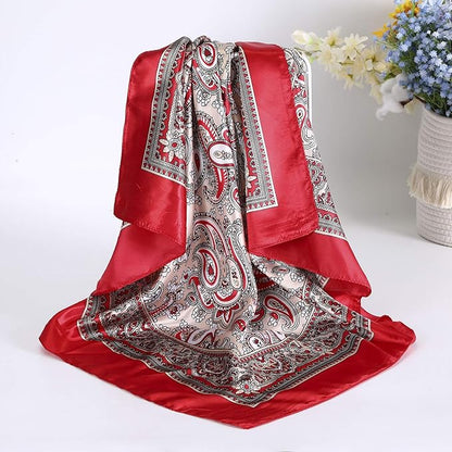 AWAYTR 35” Satin Large Square Head Scarves - 4PCS Silk Like Neck Scarf Hair Sleeping Wraps Satin Silk Scarfs for Women