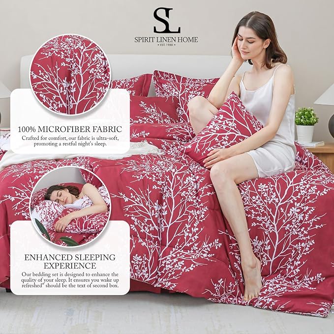 Spirit Linen 5 pcs Twin Comforter Set - Cozy Deep Sleep Microfiber Bedding Comforter Sets with Foliage Designed - Twin Bedding Sets with Pillow Shams (Light Blue, Twin)