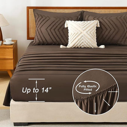 Litanika Oversized Queen Size Comforter Set with Sheets Brown - 7 Pieces Bed in a Bag Oversized Queen Boho Tufted Complete Bedding Sets with Comforter, Sheets, Pillowcases & Shams