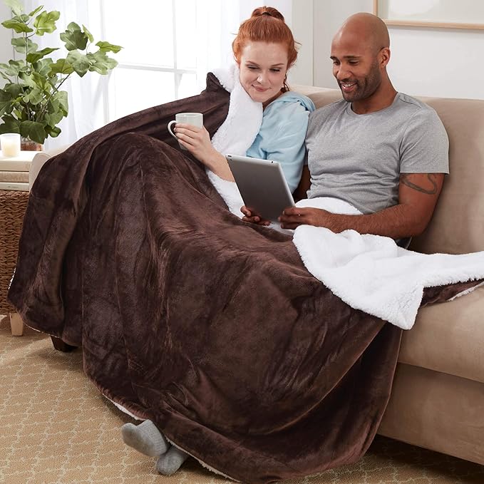 Genteele Sherpa Throw Blanket Super Soft Reversible Ultra Luxurious Plush Blanket, 60 x 70 inches, Brown/White