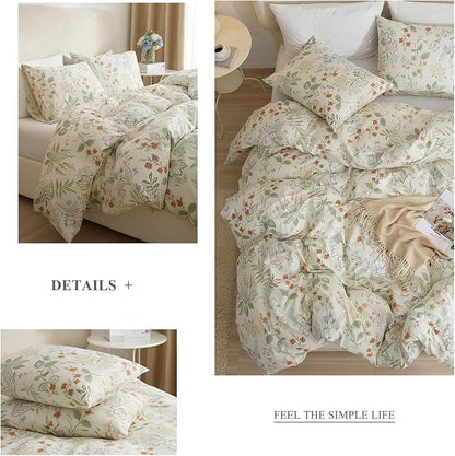 mixinni Fresh Floral Comforter Sets Full Size Bed Garden Style Vibrant Colored Comforter Botanical Flower Green Leaves 3-Piece Bedding Comforter Set for Teens Kids-Full Size
