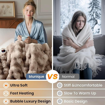 Electric Heated Blanket for Girls & Women, Soft & Luxurious, Faux Rabbit Fur Heating Throw Blankets, 6 Heat Settings, Overheat Protection, Quick Heating, Memory Function, Gift-Ready Design, 50"x60"