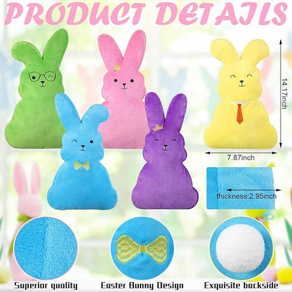 5 Pcs 14.17 Inch Easter Bunny Throw Pillows Rabbit Shaped Throw Pillows Easter Plush Bunny Stuffed Animals Soft Decorative Cushion for Couch Sofa Bed Decor