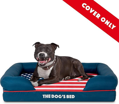 The Dog’s Bed Replacement Outer Cover, Oxford Fabric, Blue with Red Trim & USA Center Flag, Medium
