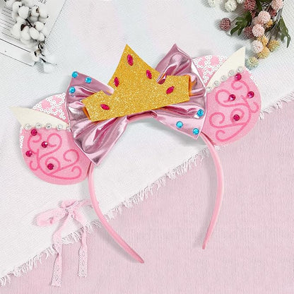 Mouse Ear Headbands,Sparkle Mouse Ears Headband for Women Girls Cartoon Princess Costume Cosplay Decoration (Pink Princess)