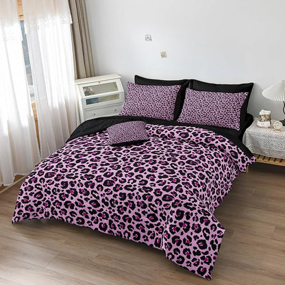 Leopard Print Comforter Queen Black and Purple Bedding Sets 8 Pcs Purple Cheetah Animal Print Texture Wild Leopard Bed in A Bag with Comforter and Sheet Set