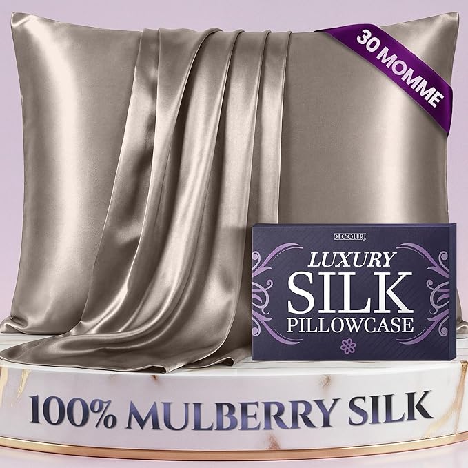 DECOLURE 100% Pure Mulberry Silk Pillow Case Queen Size – Highest Grade 30 Momme 6A+, Luxuriously Soft & Cooling Silk Pillowcase for Hair & Skin, Hypoallergenic, Breathable, Hidden Zipper (Champagne)