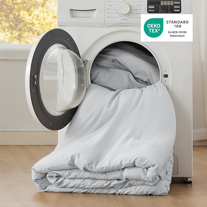 Bedsure Queen Comforter Set, Light Grey Soft Prewashed Bedding for All Seasons, 3 Pieces GentleSoft™ Bed Set, 1 Lightweight Comforter (90"x90") and 2 Pillowcases (20"x26")
