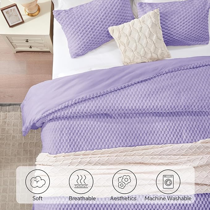 BEDELITE Fluffy King Size Comforter Set - Light Purple Fleece Soft Comforter for King Size Bed, Luxury Warm Bedding Set for Winter, Fuzzy Bed Set 3 Pieces (1 Comforter, 2 Pillowcases)
