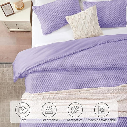 BEDELITE Fluffy Queen Comforter Set - Light Purple Fleece Soft Comforter for Queen Size Bed, Luxury Warm Bedding Set for Winter, Fuzzy Bed Set 3 Pieces (1 Comforter, 2 Pillowcases)