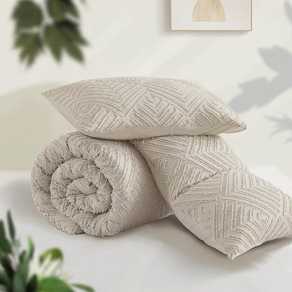 Andency Oversized King Comforter 128''x120'', 3 Pieces Oatmeal Boho Bedding Set & Collections, All Season Soft Farmhouse Tufted Fluffy Bed Set (1 Comforter, 2 Pillowcases)