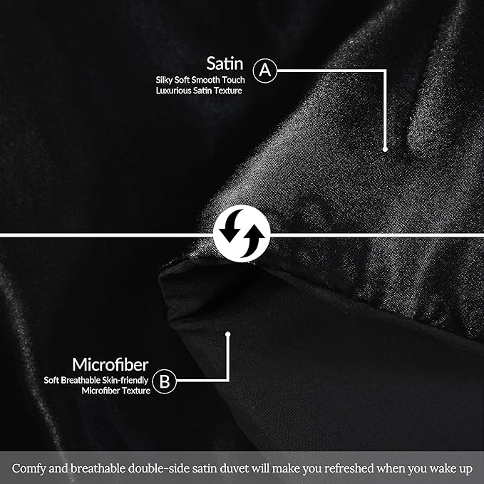 Whale Flotilla 3-Piece Reversible Silky Soft King Size Comforter Bedding Set, Luxurious Satin Comforters Oversized with 2 Satin Pillowcases, Lightweight Duvet for All Seasons, Black