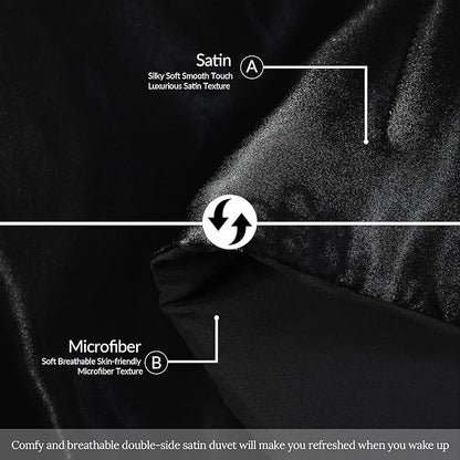 Whale Flotilla 2-Piece Reversible Silky Soft Twin Size Comforter Bedding Set, Luxurious Satin Comforters with Satin Pillowcase, Lightweight Duvet for All Seasons, Black