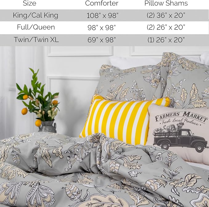Southshore Fine Living, Inc. Vintage Garden Collection - Cal/King Comforter Set, Premium Bedding, All-Season Down Alternative, Summer Coverlet, Oversized 3-Piece Fluffy Comforter King Size, Sand