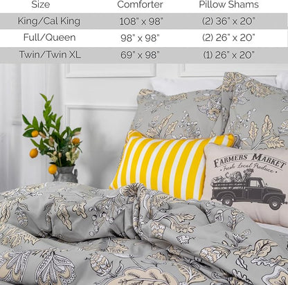 Southshore Fine Living, Inc. Vintage Garden Collection - Cal/King Comforter Set, Premium Bedding, All-Season Down Alternative, Summer Coverlet, Oversized 3-Piece Fluffy Comforter King Size, Sand