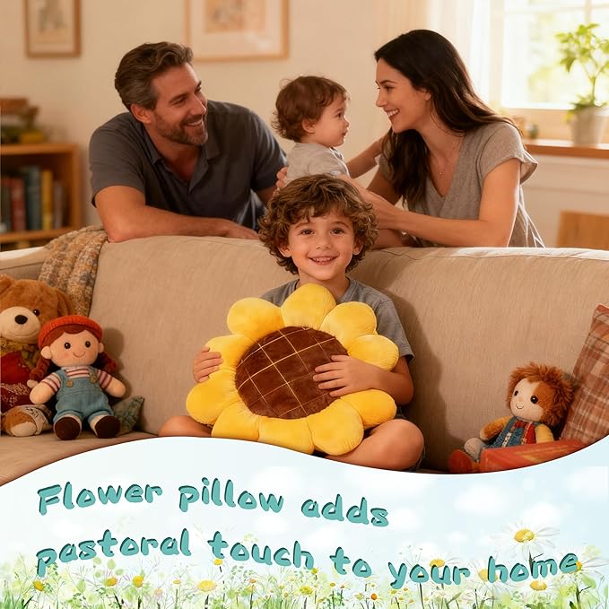 20 inch Sunflowers Shaped Pillow Flower Pillow Aesthetic Decor Soft Plush Pillows Floor Seat Cushion Pillows for Sofa Bed Chair Couch