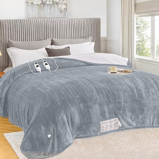 greenoak Heated Blanket Electric King Size 100"X90" Dual Control, Heating Blanket 10 Heat Levels 1/2/4/6/8 Hours Auto-Off Overheat Protection, Soft Sherpa Warm Blanket, ETL Certified Dove Grey