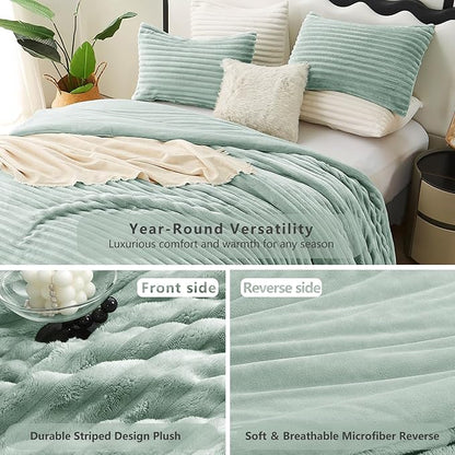 CozyLux Fluffy Queen Comforter Set - Super Soft Faux Fur Sage Green Comforter Queen Size, Winter Warm Fleece Bedding Set, 3 Pieces Plush Fuzzy Bed Set (1 Shaggy Comforter, 2 Pillowcases)