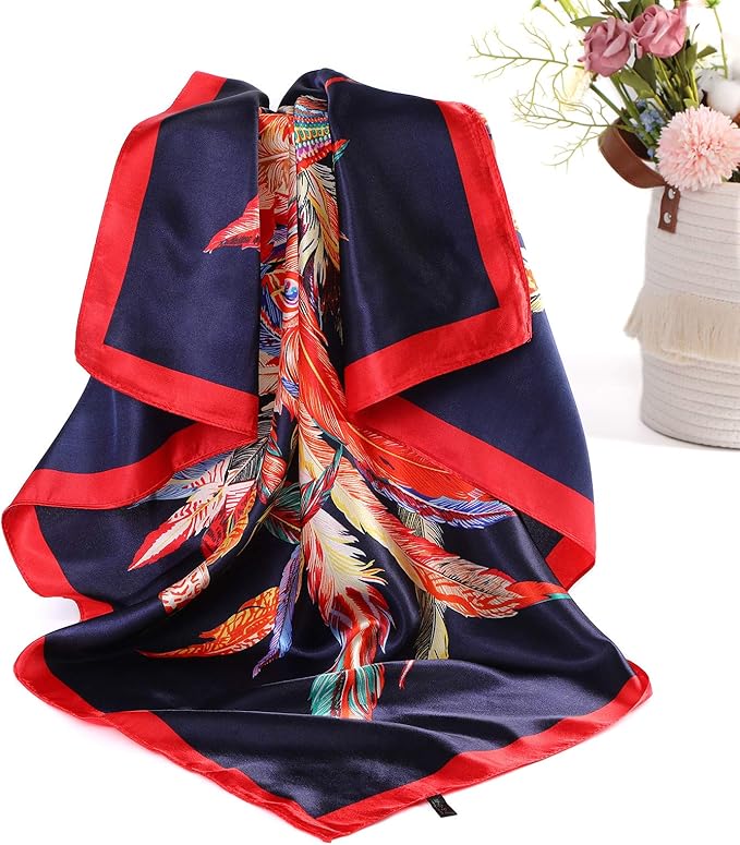 AWAYTR 35” Satin Large Square Head Scarves - 4PCS Silk Like Neck Scarf Hair Sleeping Wraps Satin Silk Scarfs for Women
