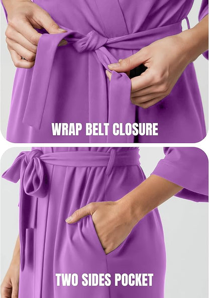 NY Threads Women's Robe Long Knit Bathrobe 3/4 Sleeves Soft Kimono Lightweight Loungewear