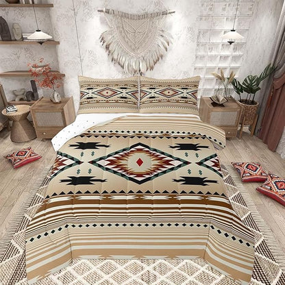Feelyou Rustic Western Bedding Set Queen Size Kids Southwest Native Comforter for Boys Girls Teens Geometric Boho Comforter Set Soft Microfiber West Room Decor