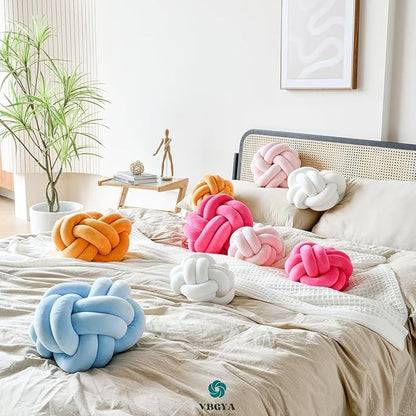 Knot Pillow Ball, Soft Home Decorative Throw Pillows Cushion, Round Changeability Knotted Pillows, Modern Home Handmade Cushions for Bedroom, Sofa, Couch (8 Inch, White)