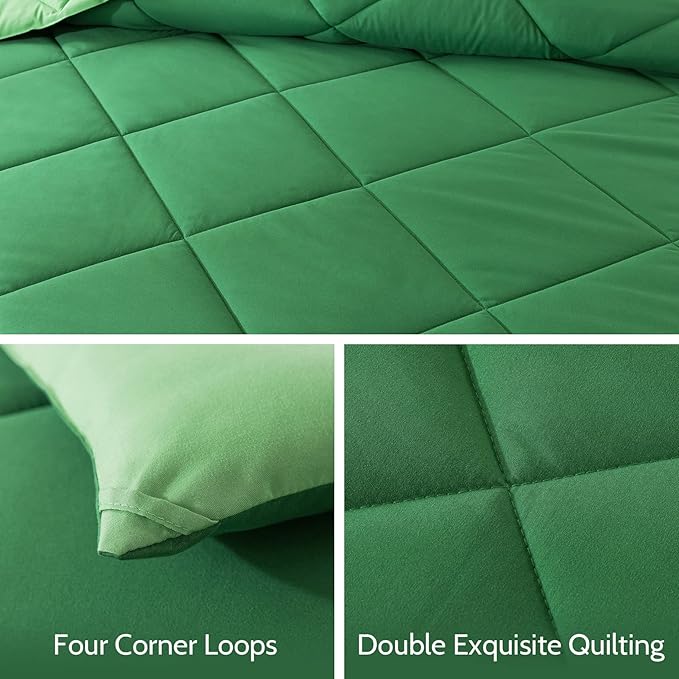 Decroom Lightweight Twin Comforter Set with 1 Pillow Sham - 2 Pieces Set - Quilted Down Alternative Comforter/Duvet Insert for All Season - Olive Green/Grass Green - Twin/Twin XL Size