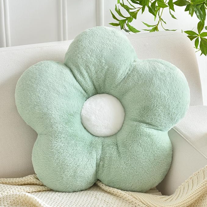 Flower Pillows, Soft Flower Shaped Pillow with Home Decorative for Couch Chair Bed,Flower Floor Throw Pillows for Adults Bedroom Living Room (Sage Green, 19.6 Inches)