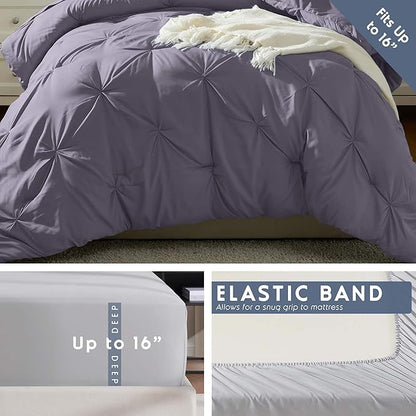 Nestl Twin XL Comforter Set 5 Piece - Pintuck Twin XL Bedding Set Dusty Purple, College Dorm Essentials Bed in a Bag, Twin XL Comforter Set for College Girls and Boys with Sheets, Pillowcase and Sham
