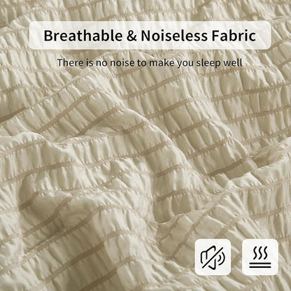 HOMBYS 3 Piece Seersucker Oversized King Comforter Set 128x128, Breathable Beige Soft Comforter Set, Lightweight Down Alternative Comforter, Bedding Comforter Sets with 2 Pillow Shams for All Season