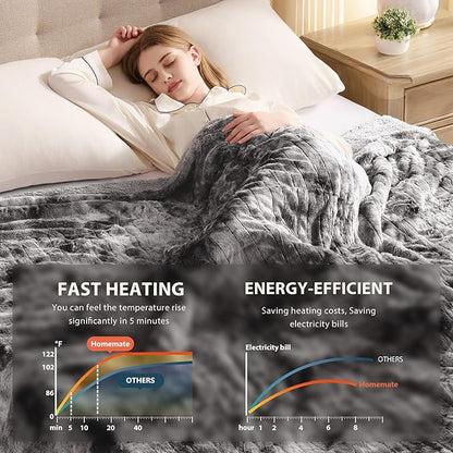 Homemate Electric Heated Blanket Full Size - 72"x84" Heating Blanket Full Size 1/2/4/6/8 Hours Auto-Off 10 Heat Level Over-Heat Protection Luxury Faux Fur Sherpa ETL Certification