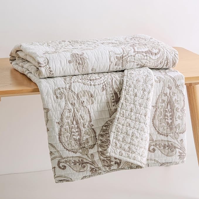 Levtex Home - Bennett Taupe - Throw - Floral Paisley - Taupe and Cream - Throw (50x60in.) - Cotton