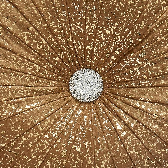 EUCIOR Round Throw Pillows,Brown Throw Pillows,Gold and Brown Decorative Pillow,Pumpkin Pleated Handmade Round Velvet Decorative Pillow for Sofa Bedroom Livingroom