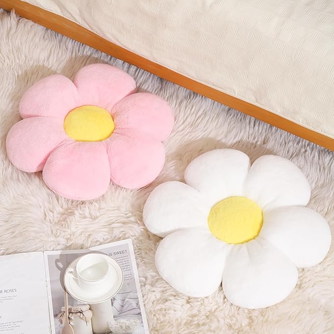 17.7 Inch Yellow Flower Pillow – Daisy Shaped Cute Decorative Throw Pillow, Soft Floral Seating Cushion Floor Pillows for Sofa, Bed, Chair & Room Decor