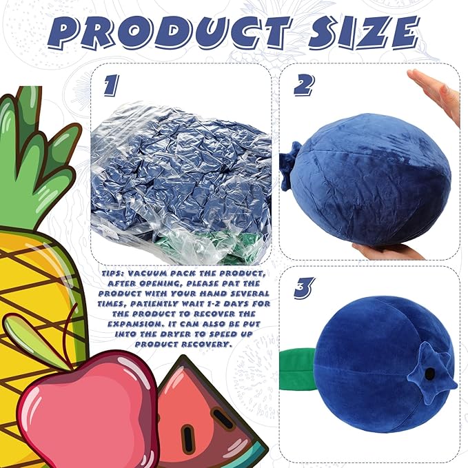 Decorative Cute Blueberry Plush Pillow Kawaii Fruit Gifts Stuff Hugging Plushies Gift Soft Novelty Pillow Cushion Seat Decor for Gift Home Decor